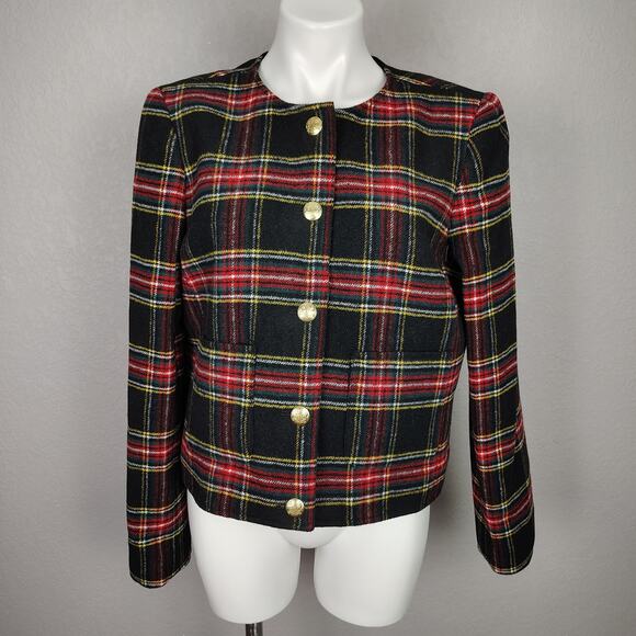 J. Crew Factory Stewart Tartan Wool-Blend Lady Jacket 12 Plaid Wool Blend Blazer - Picture 2 of 15
